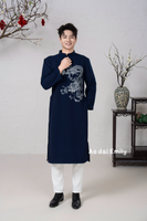 Midnight Blue Ao dai for men with Dragon embroidery