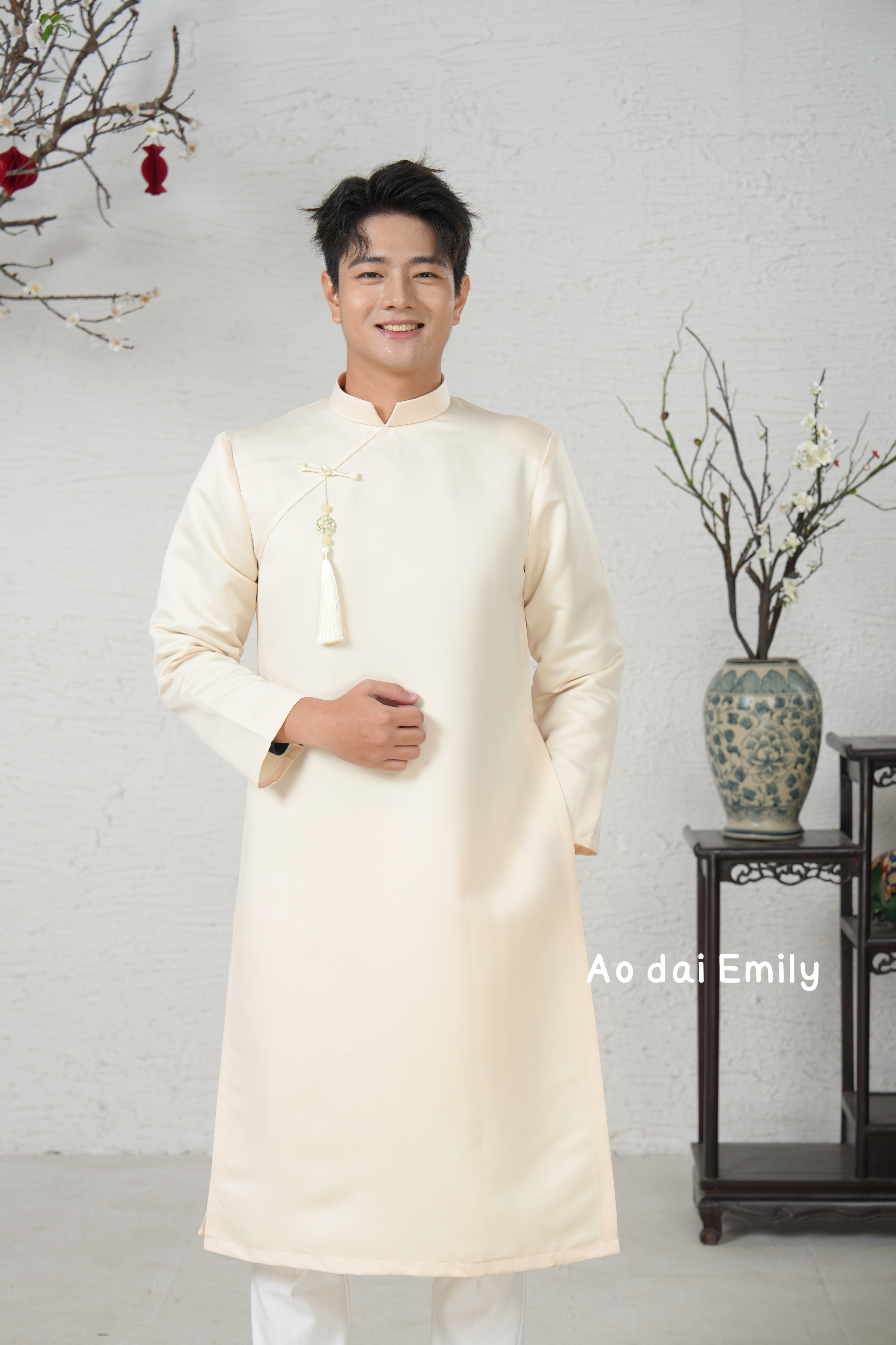 Plain Cream Ao dai for men