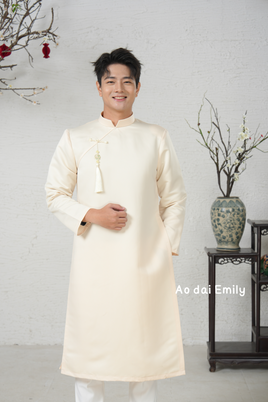 Plain Cream Ao dai for men| MNC001