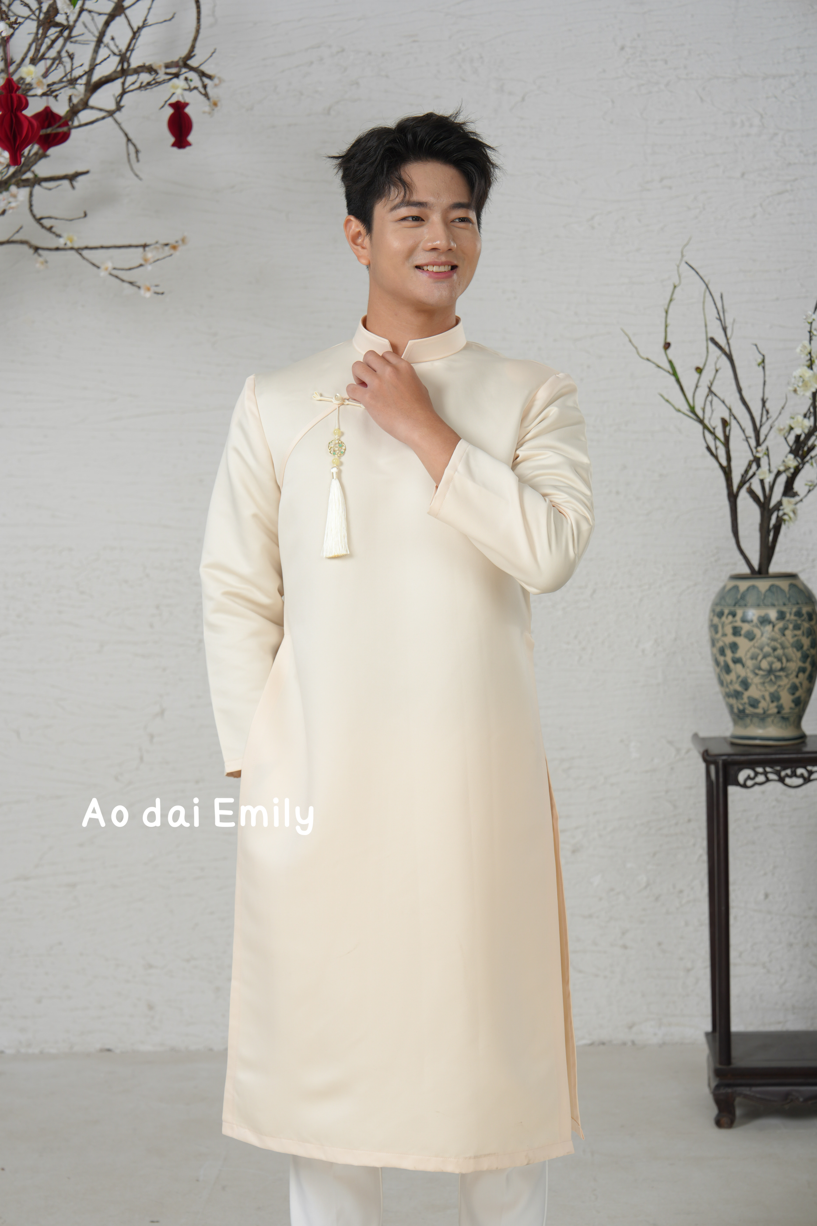 Plain Cream Ao dai for men