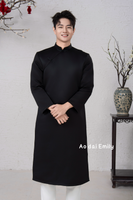 Plain Black Ao dai for men