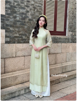 STELLA Double layers Modern ao dai with embroidery flowers