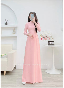 HAPPY Plain Pink ao dai with pearls