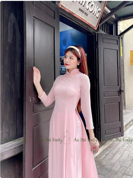 HAISLEY Double layers chiffon Ao Dai Set with pearls and crystals