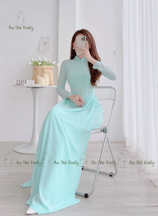 |Double layers chiffon Ao Dai Set with buttons