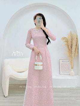 LYRA Pink áo dài| with crystals and pearls