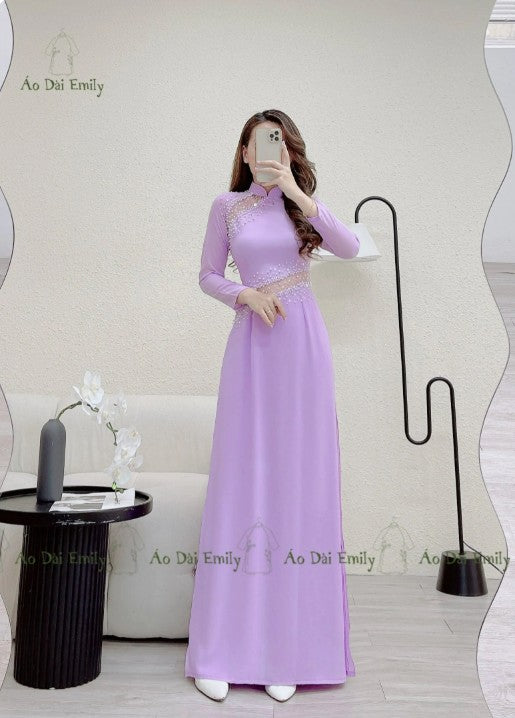 Cut out Double layers chiffon Ao Dai Set