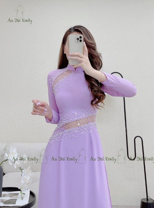 Cut out Double layers chiffon Ao Dai Set