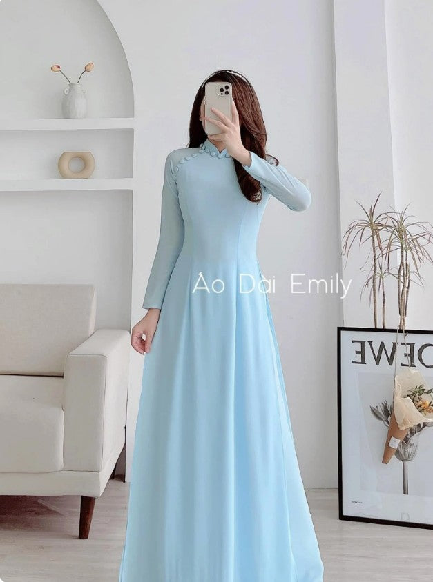 Double layers chiffon Ao Dai Set with design button