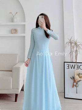 DELLA Double layers chiffon Ao Dai Set with design button
