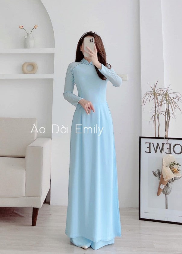 Double layers chiffon Ao Dai Set with design button
