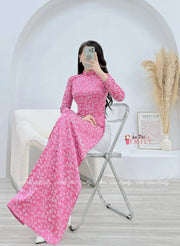 Tulip pattern Pre made ao dai with designed buttons