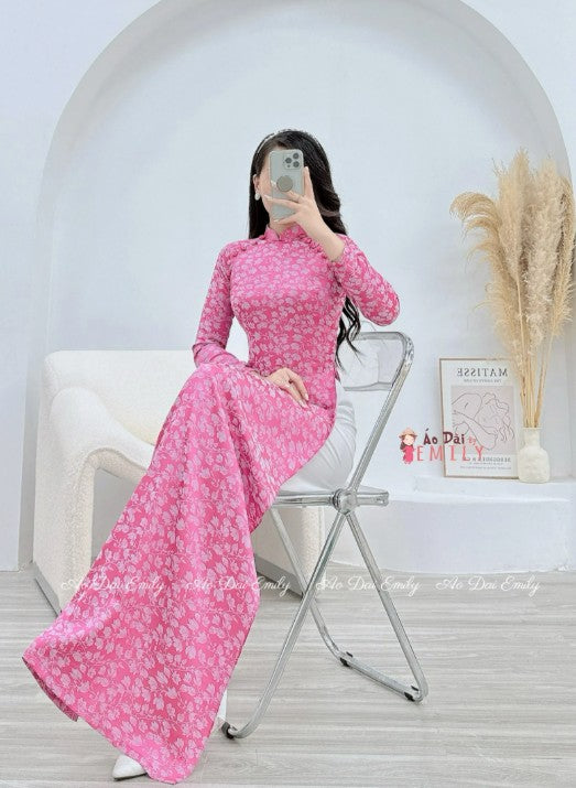 Tulip pattern Pre made ao dai with designed buttons