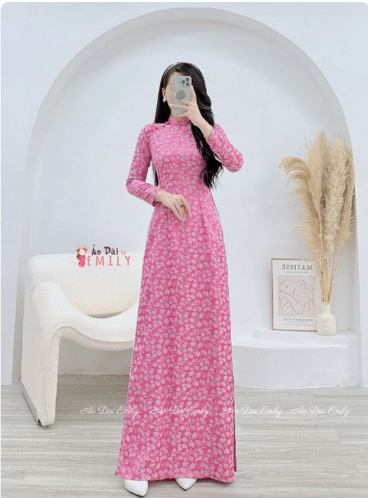 Tulip pattern Pre made ao dai with designed buttons