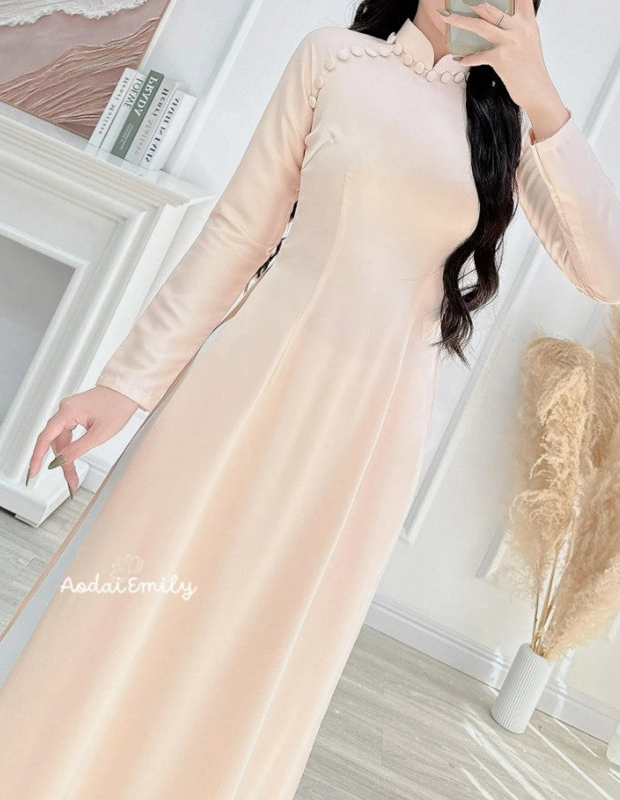 Nude/Light Pink Plain ao dai with buttons