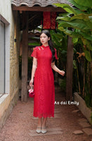 Red Lace mandarin Dress with cute buttons| White cupcakes