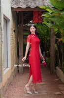 Red Lace mandarin Dress with cute buttons| White cupcakes