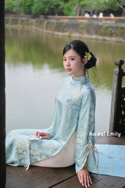Blue/cream Loose modern ao dai | Sunflowers