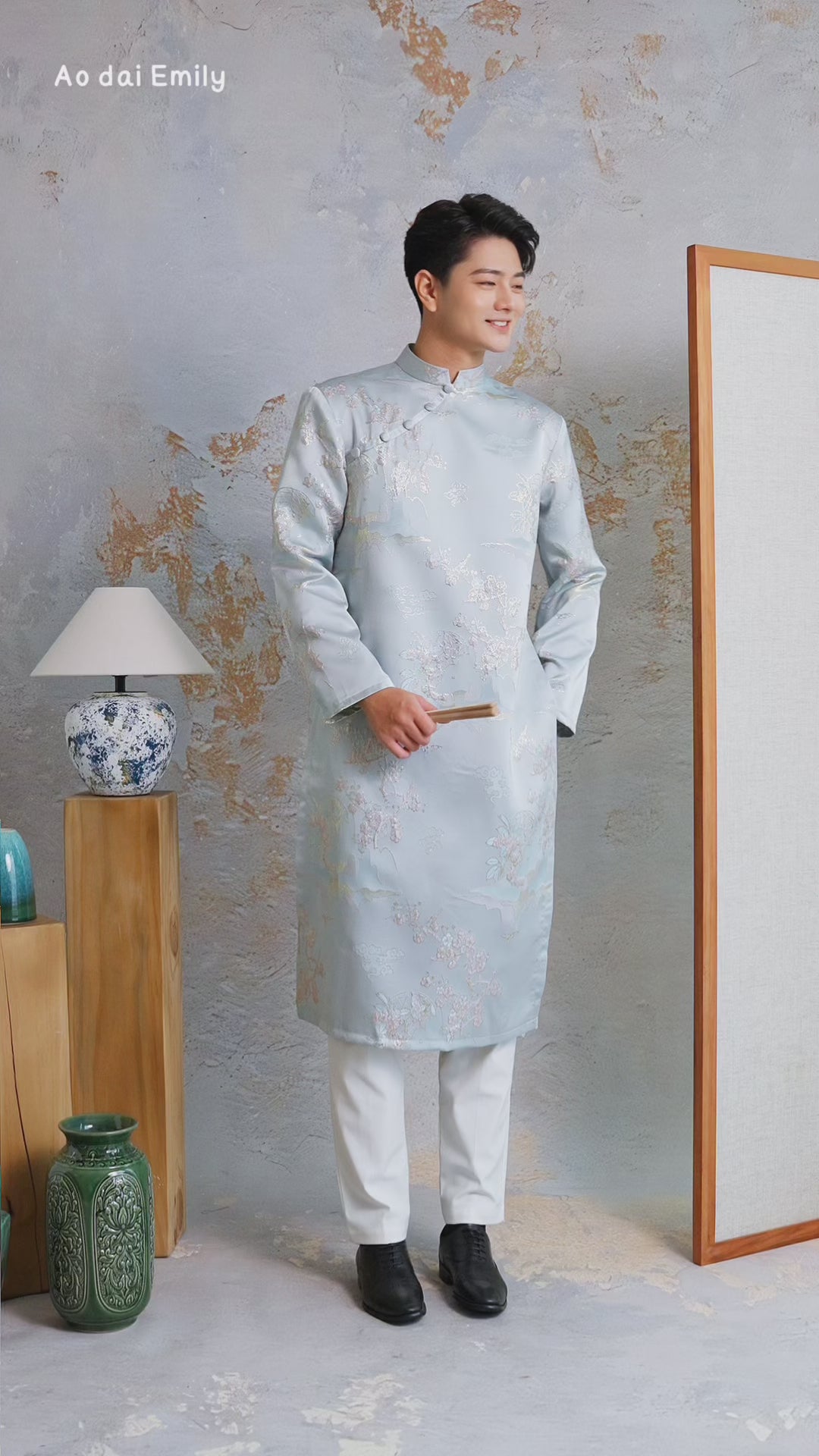 Load video: Ao dai for men| ao dai with spring pattern| Jason