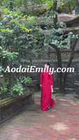 MAIA Red traditional ao dai with 3D Flowers and crystals