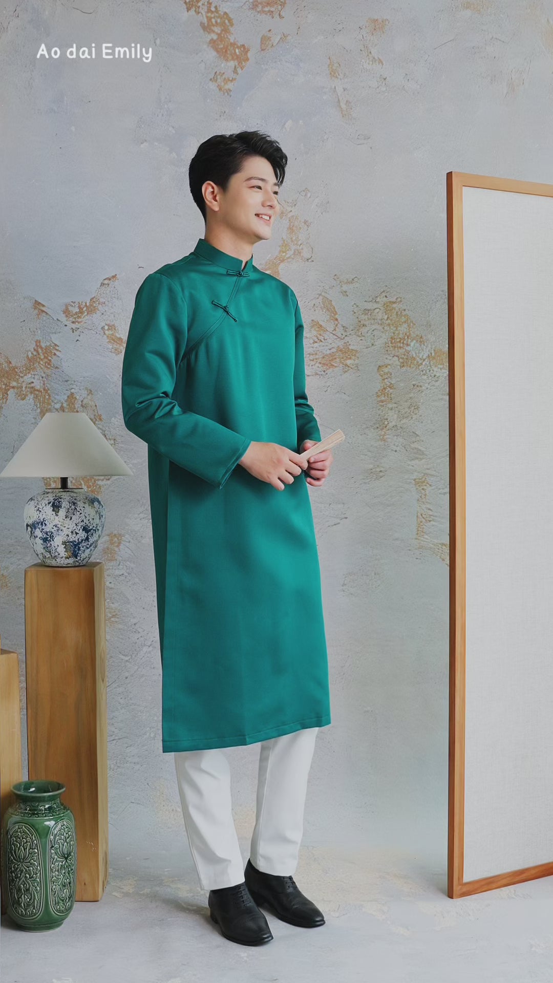Load video: Dark Green Ao dai for men| Arctic Fox