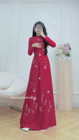OLIVE Hand beading crystals and pearls traditional Ao dai