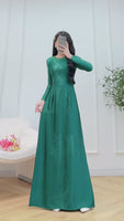 NATALIA Dark Green ao dai with simple crystals rhinestones