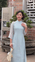 CALLA LILY Baby blue embroidery flowers Modern ao dai