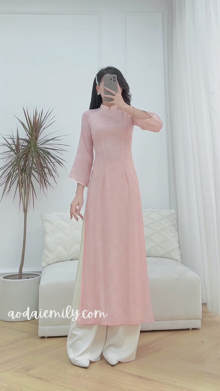 Load video: Pink flowers pattern Modern Ao dai set| MDP002