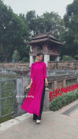 Modern Hot pink/ Black Loosing style ao dai with flowers pattern|| Chrysanthemum