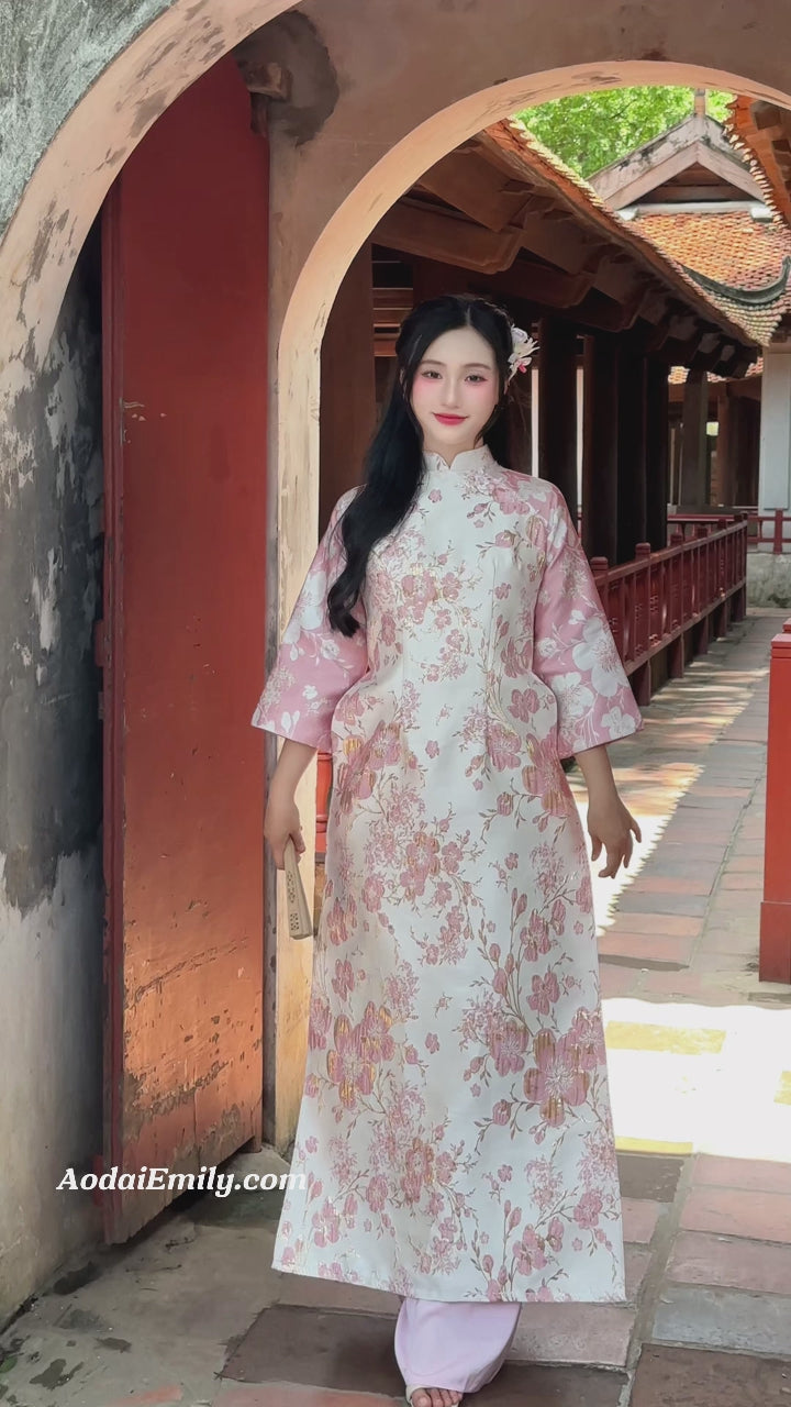 Load video: Pink Modern taffeta with cherry blossom flowers pattern