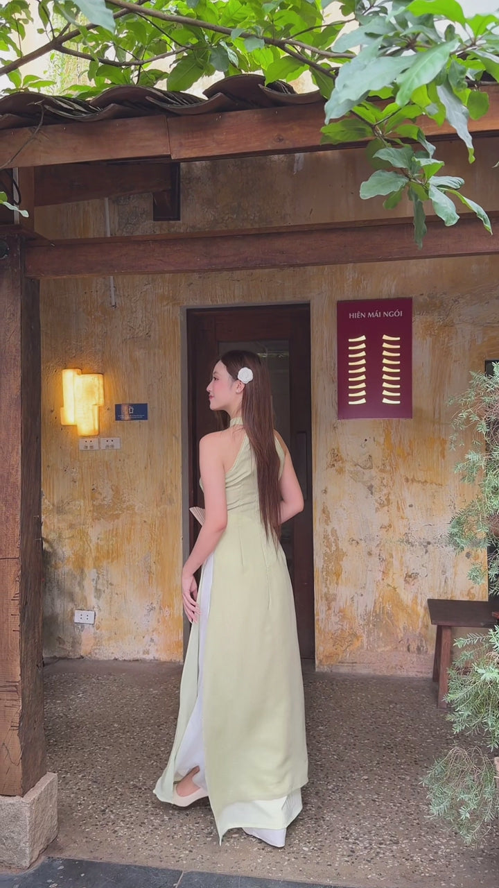 Load video: Sleeveless Pre made ao dai with beading crystal|Cactus