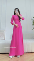 ERIN Plain traditional Ao dài with round pearls collar and puffy sleeves