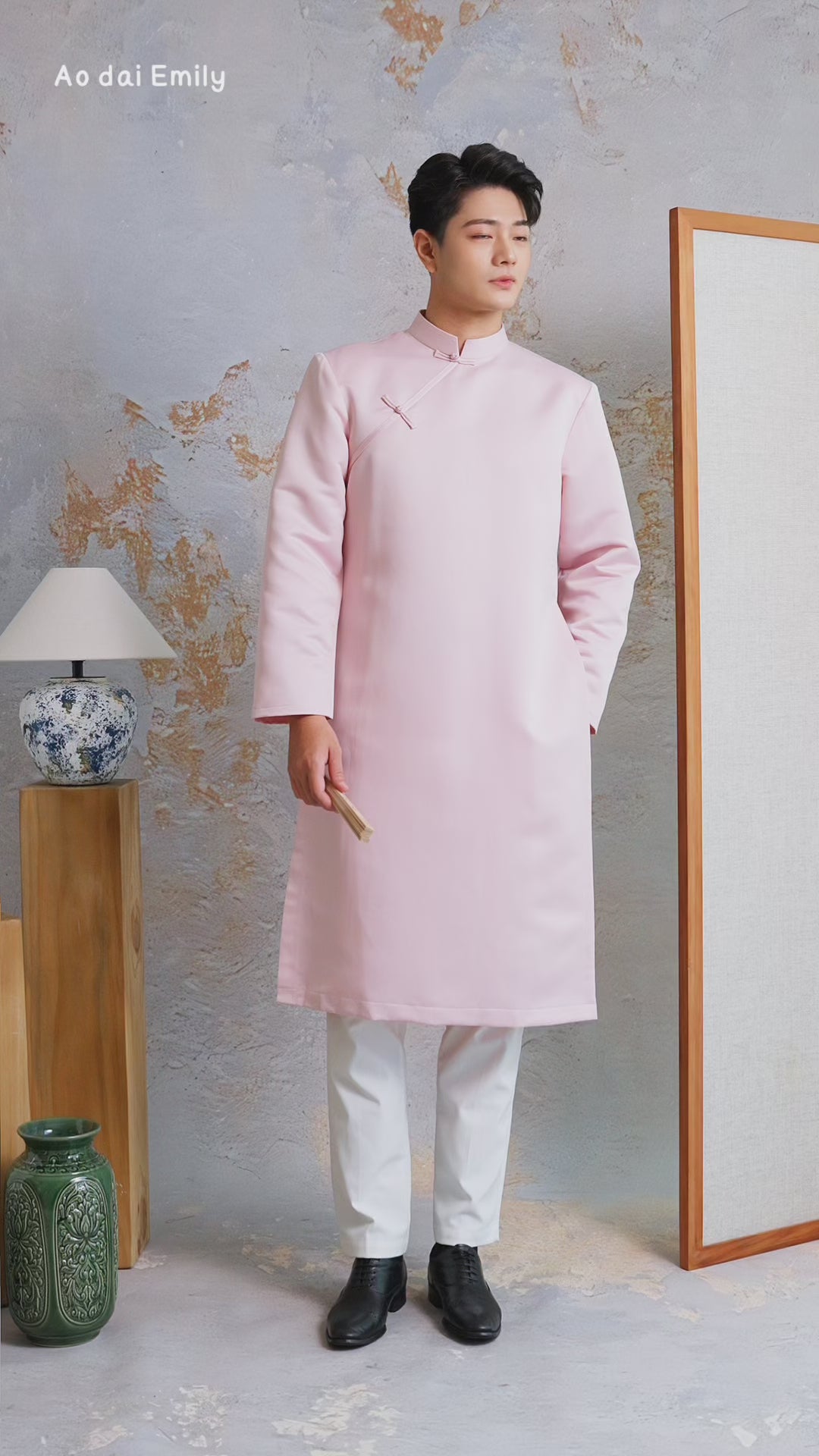 Load video: Plain Pink Ao dai for men| Barbet