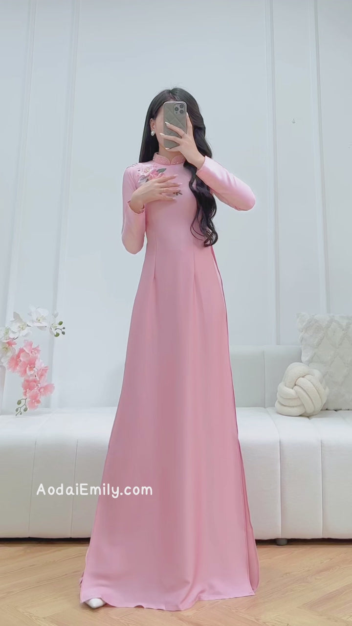 Load video: Pink 3D Ribbon embroidery flowers
