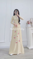 SAWYER Cream/Red flowers embroidery with hand beading crystals