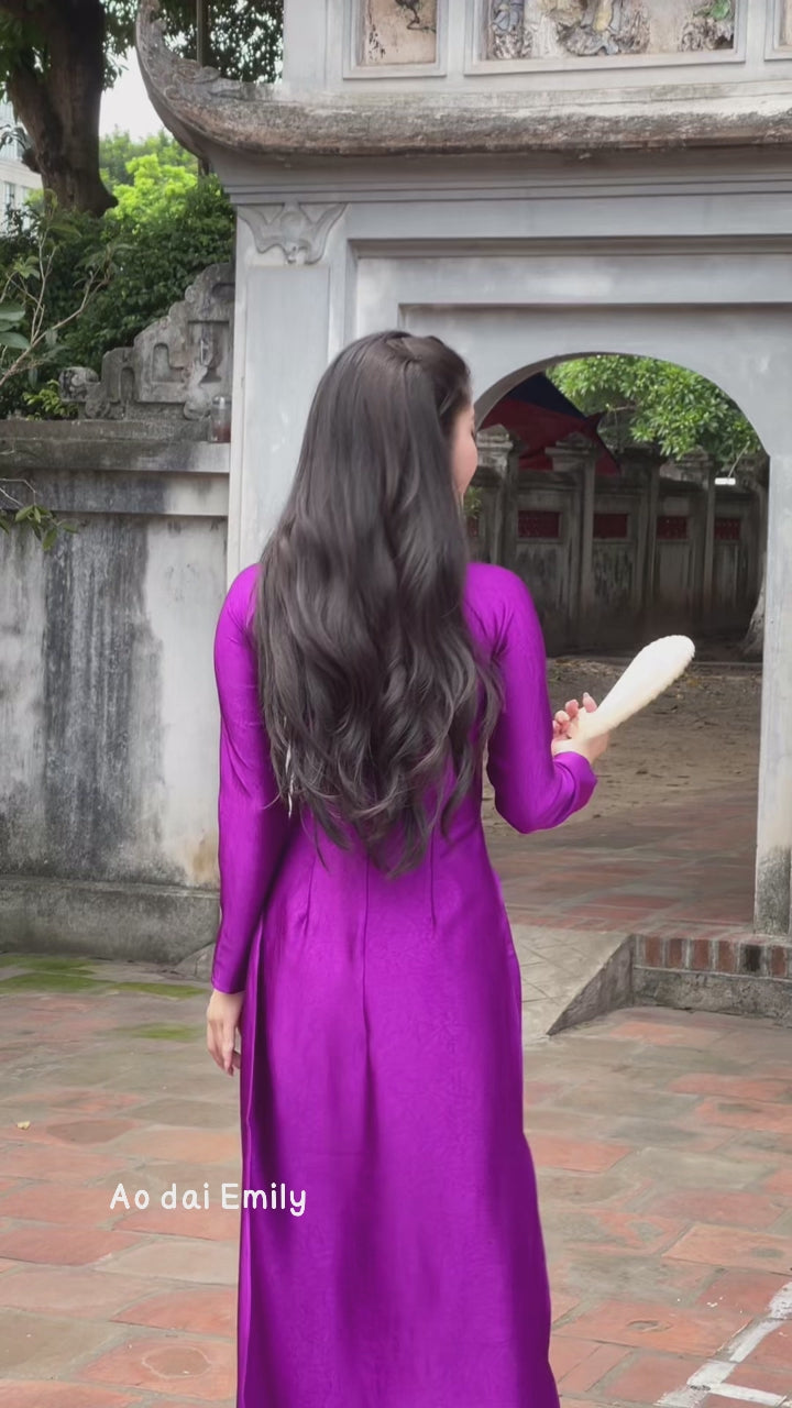 Load video: Purple ao dai set with crystal beading design | Japanese anemone
