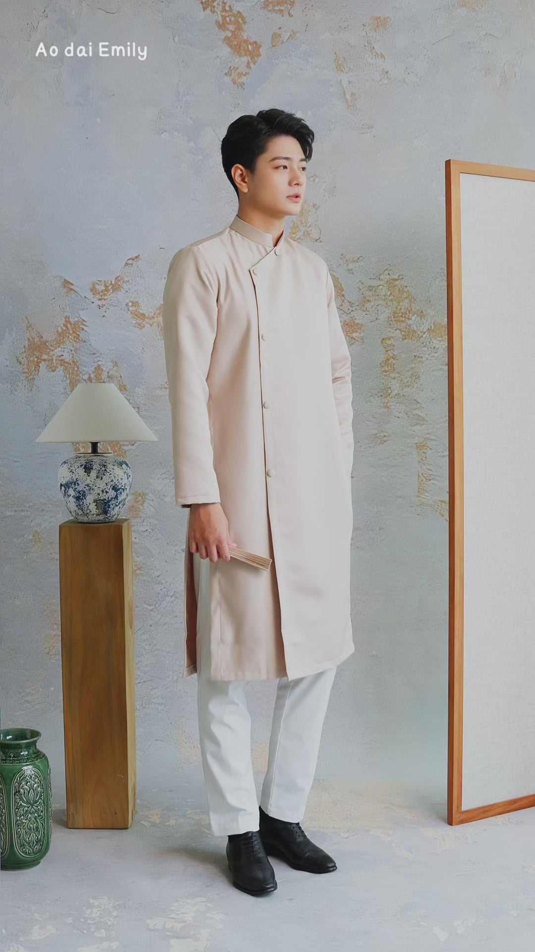 Load video: Ao dai for men| Plain color| Bryan