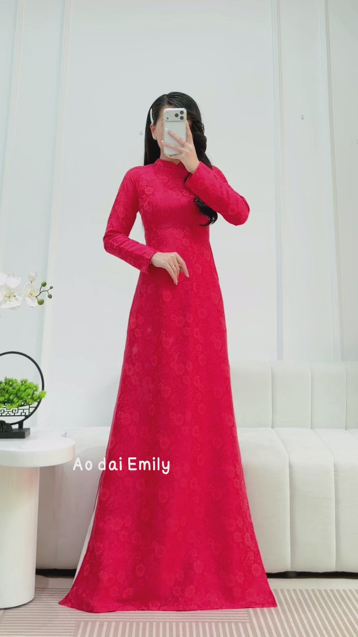 Load video: Plain Red Ao dai Gam with Spring flowers pattern Ao dai|| Fairy Dusty