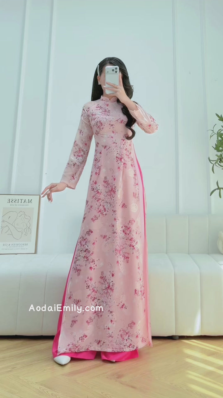 Load video: Mini cherry blossom flowers ao dai set|MFF001
