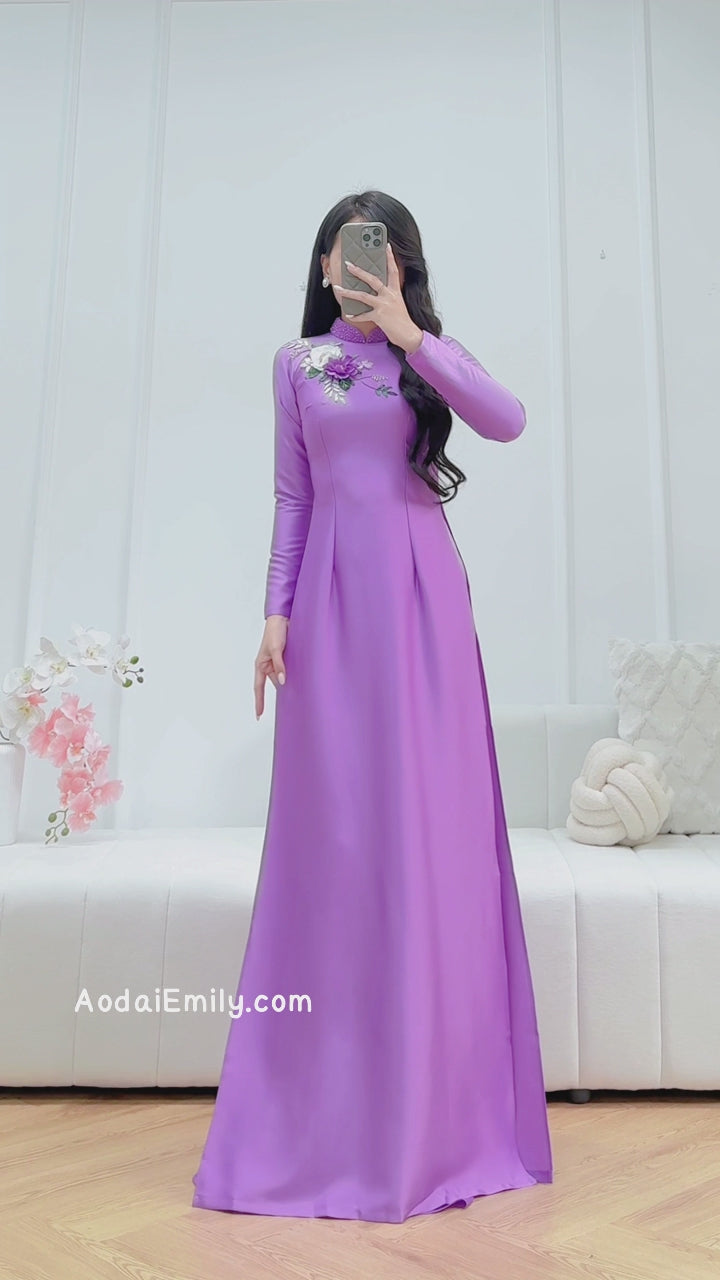 Load video: Purple 3D Ribbon embroidery flowers
