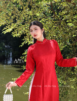 SKYLER Red Double layers Mulberry silk ao dai