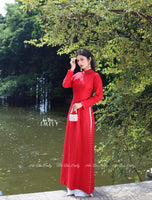 SKYLER Red Double layers Mulberry silk ao dai