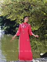 BEBE Fuchsia double layers modern ao dai set
