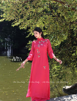 BEBE Fuchsia double layers modern ao dai set