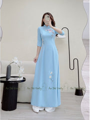 AVA Blue ribbon embroidery Pre made ao dai