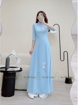 AVA Blue ribbon embroidery Pre made ao dai| a
